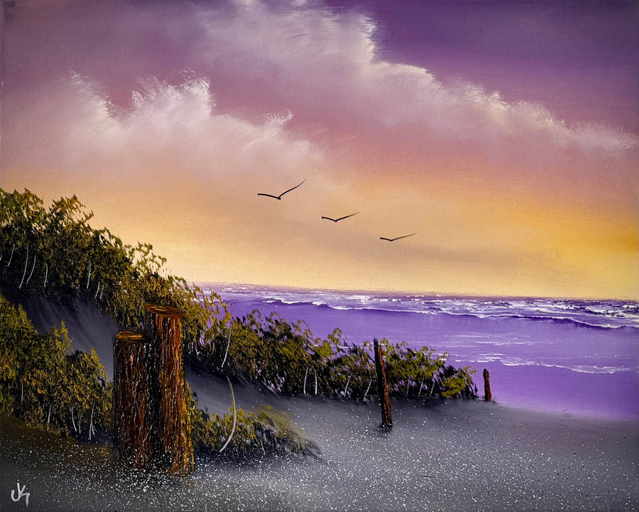 Painting #2479 - 16x20" Canvas - East Coast Sunset Seascape painted 6-6-26