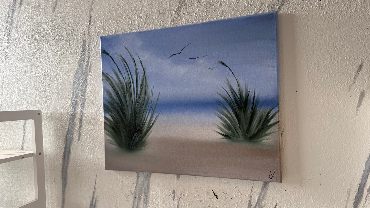 Painting #2202 - 16x20" Canvas - Dune Grass Seascape painted 12-27-25