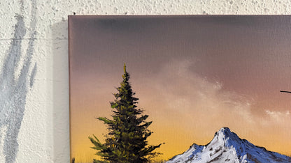 Painting #2389 - 16x20" Canvas - Sunset Mountain River Landscape painted 4-14-26