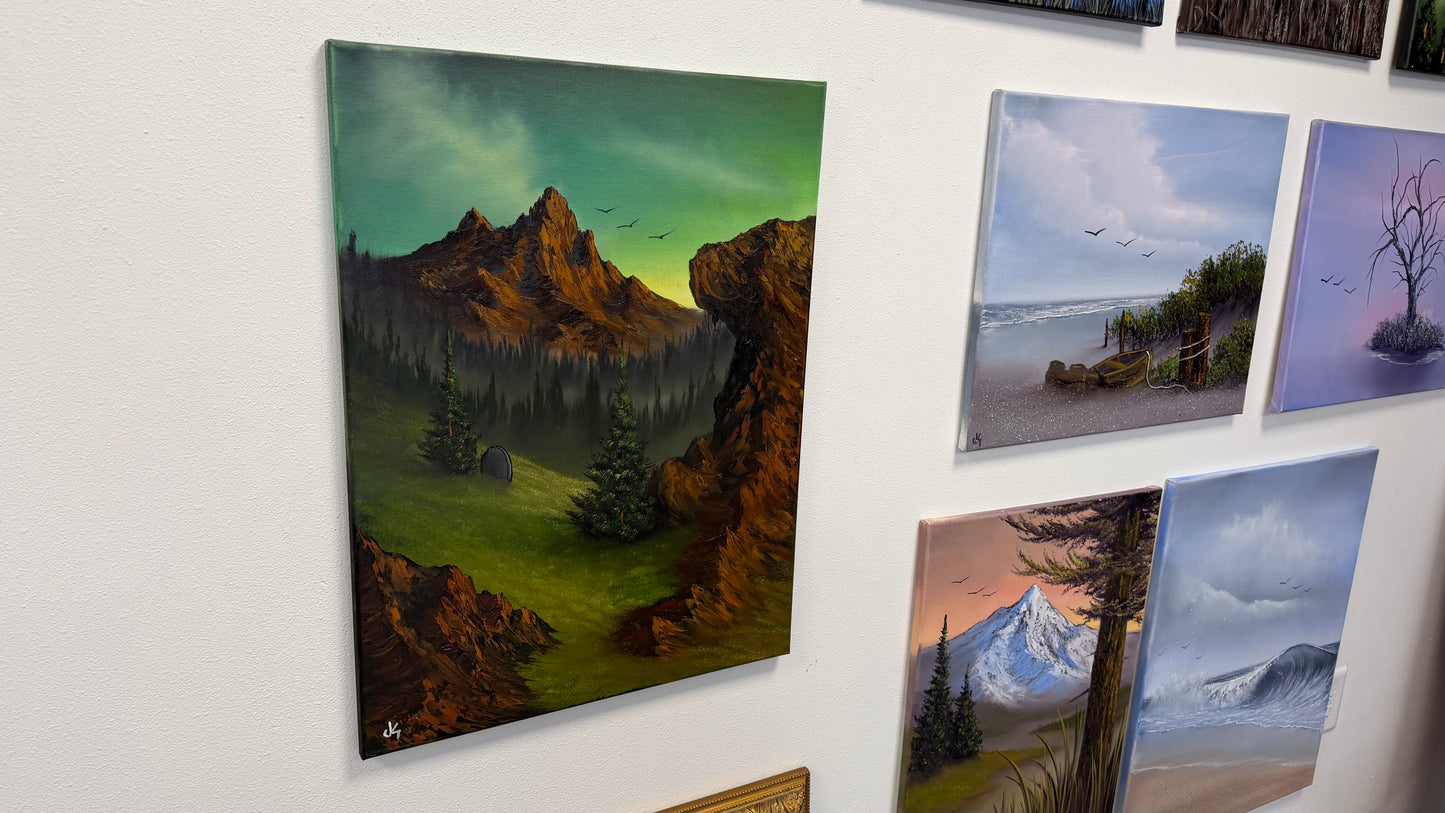 Painting #2556 - 18x24" Canvas - Sunset Mountain Landscape painted 8-19-26