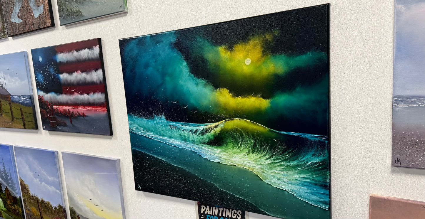 Painting #2550 - 24x30" Canvas - Crashing Waves Seascape painted 8-14-26