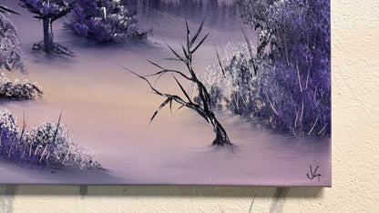 Painting #2184 - 16x20" Canvas - Sunset Winter Landscape painted 12-12-25