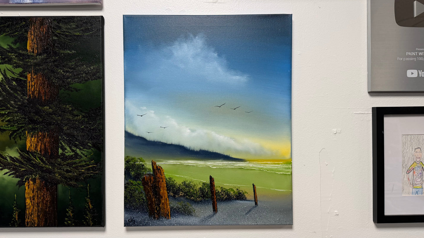 Painting #2513 - 16x20" Canvas - Sunrise Seascape painted 7-12-26