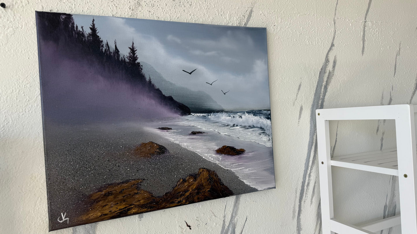 Painting #2070 - 16x20" Canvas - Heceta Beach Seascape painted 9-22-25