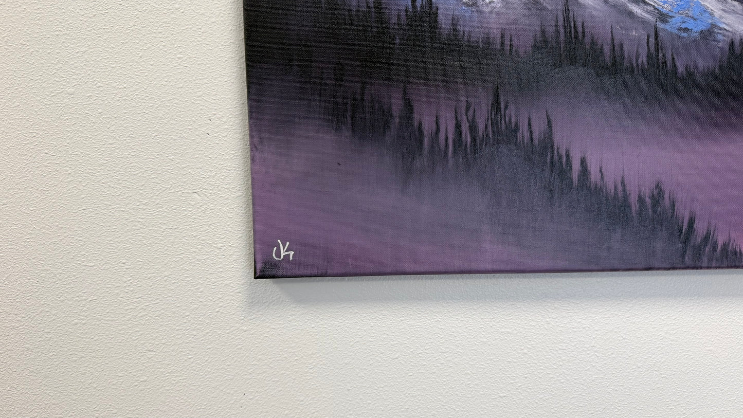 Painting #2559 - 16x20" Canvas - Northern Lights Mountain Landscape painted 8-21-26