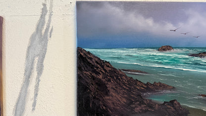 Painting #2225 - 16x20" Canvas - Angler's Coast Seascape painted 1-8-26