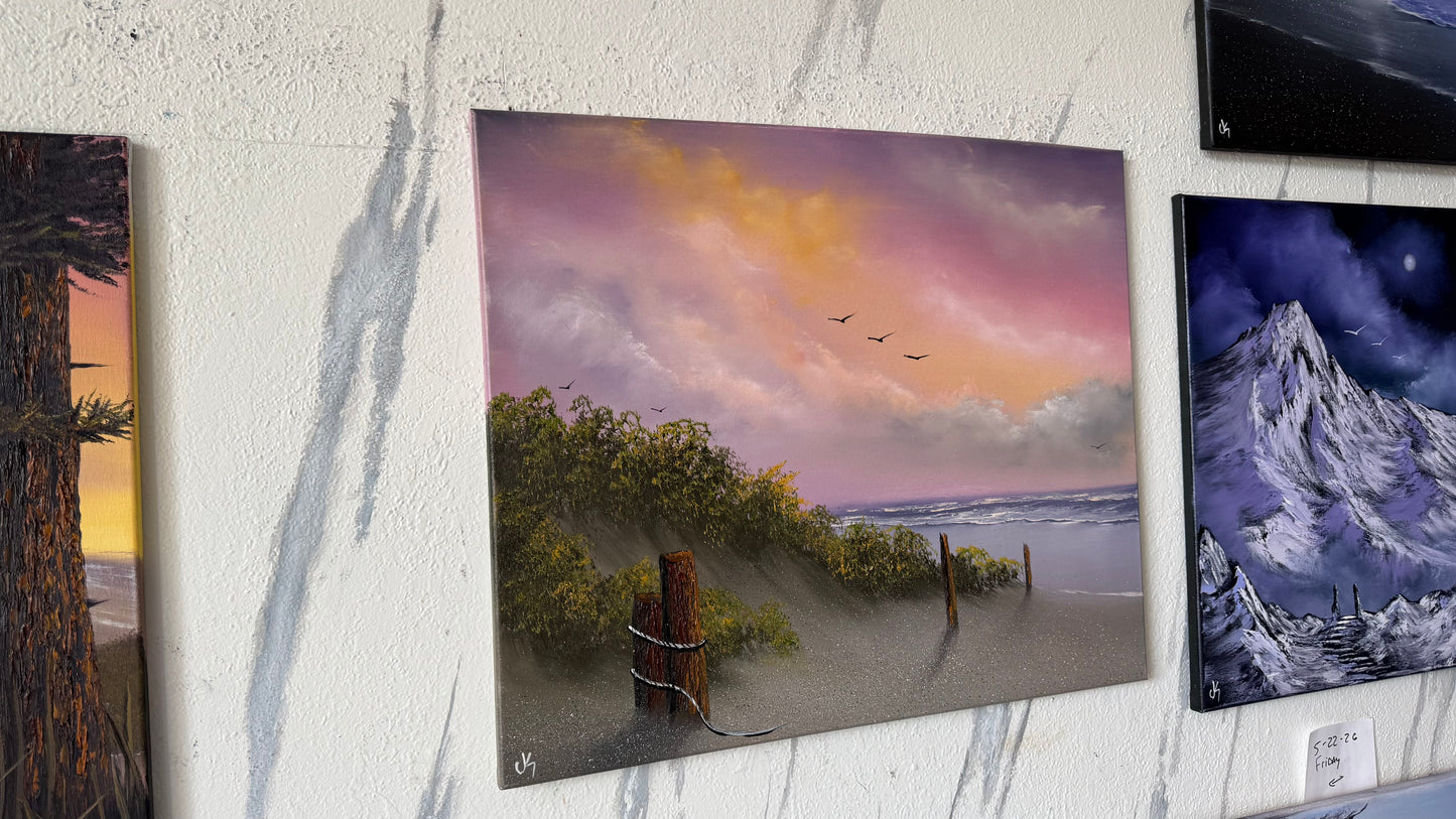 Painting #2440 - 20x24" Framed Canvas - East Coast Sunset Seascape painted 5-16-26