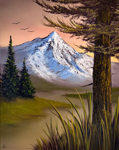 Painting #2354 - 16x20" Canvas - Mountains River Landscape painted 3-24-26