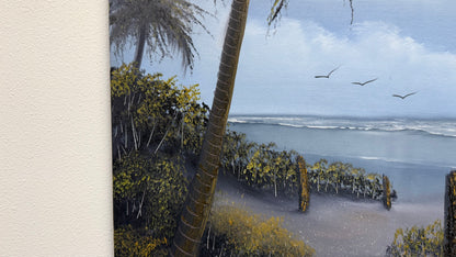 Painting #2564 - 16x20" Canvas - Tropical Palm Tree Seascape painted 8-22-26