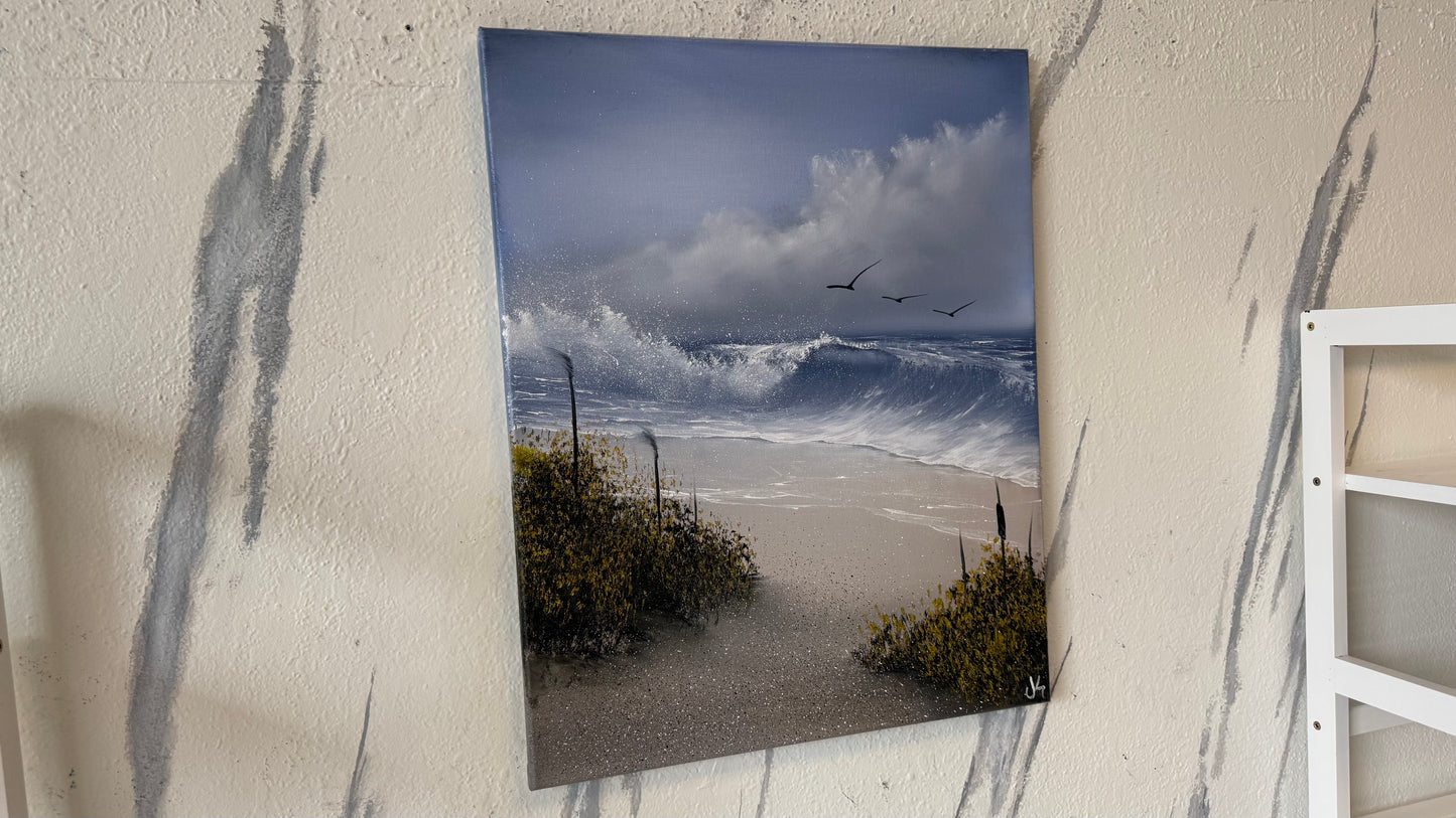 Painting #2152 - 16x20" Canvas - Cattails Seascape painted 11-18-25