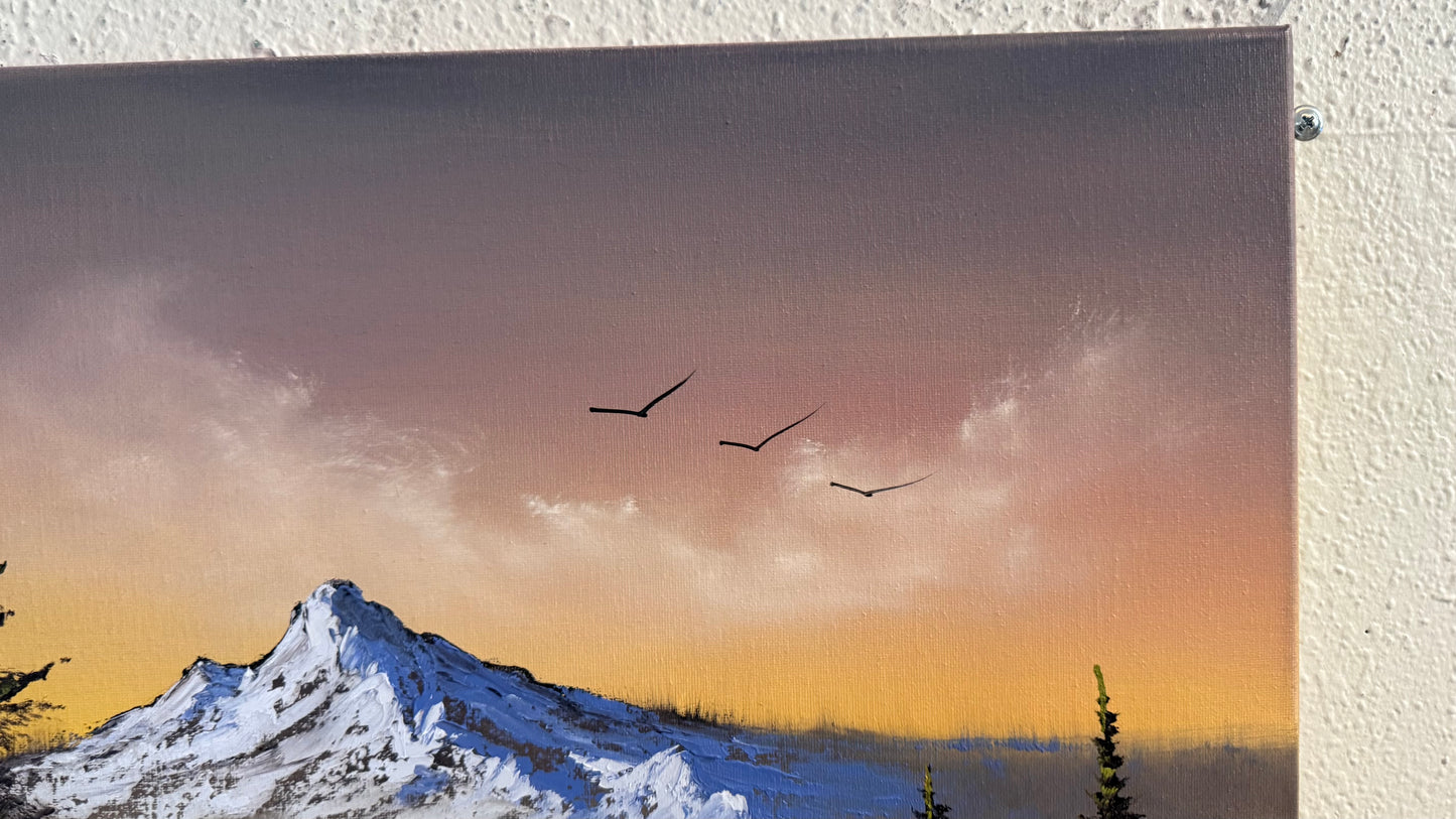 Painting #2389 - 16x20" Canvas - Sunset Mountain River Landscape painted 4-14-26