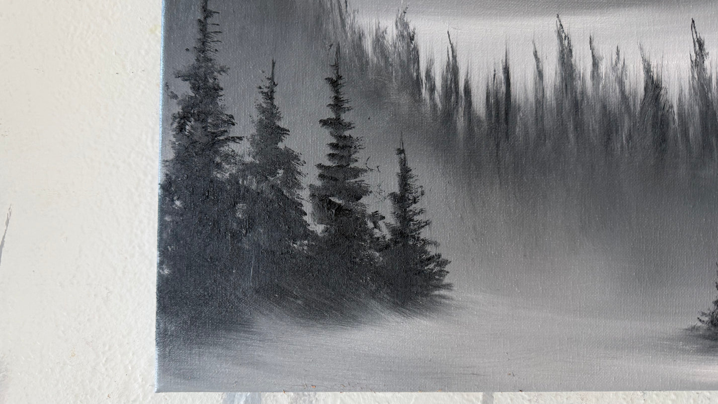 Painting #2211 - 16x20" Canvas - Black and White Mt Hood painted 12-30-25