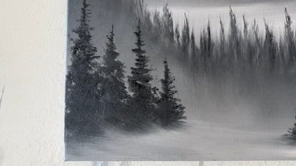Painting #2211 - 16x20" Canvas - Black and White Mt Hood painted 12-30-25