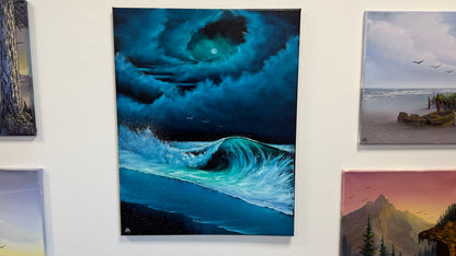Painting #2570 - 22x28" Canvas - Cloud Stairway Crashing Wave Seascape painted on 8-28-26
