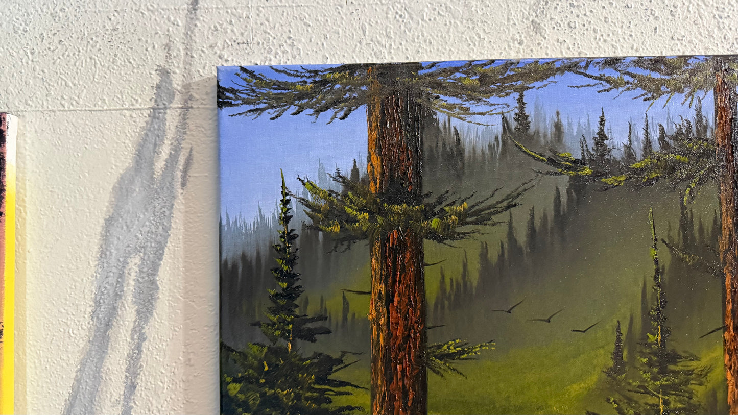 Painting #2406 - 20x24" Canvas - Pacific Northwest Forest Landscape painted 4-23-26