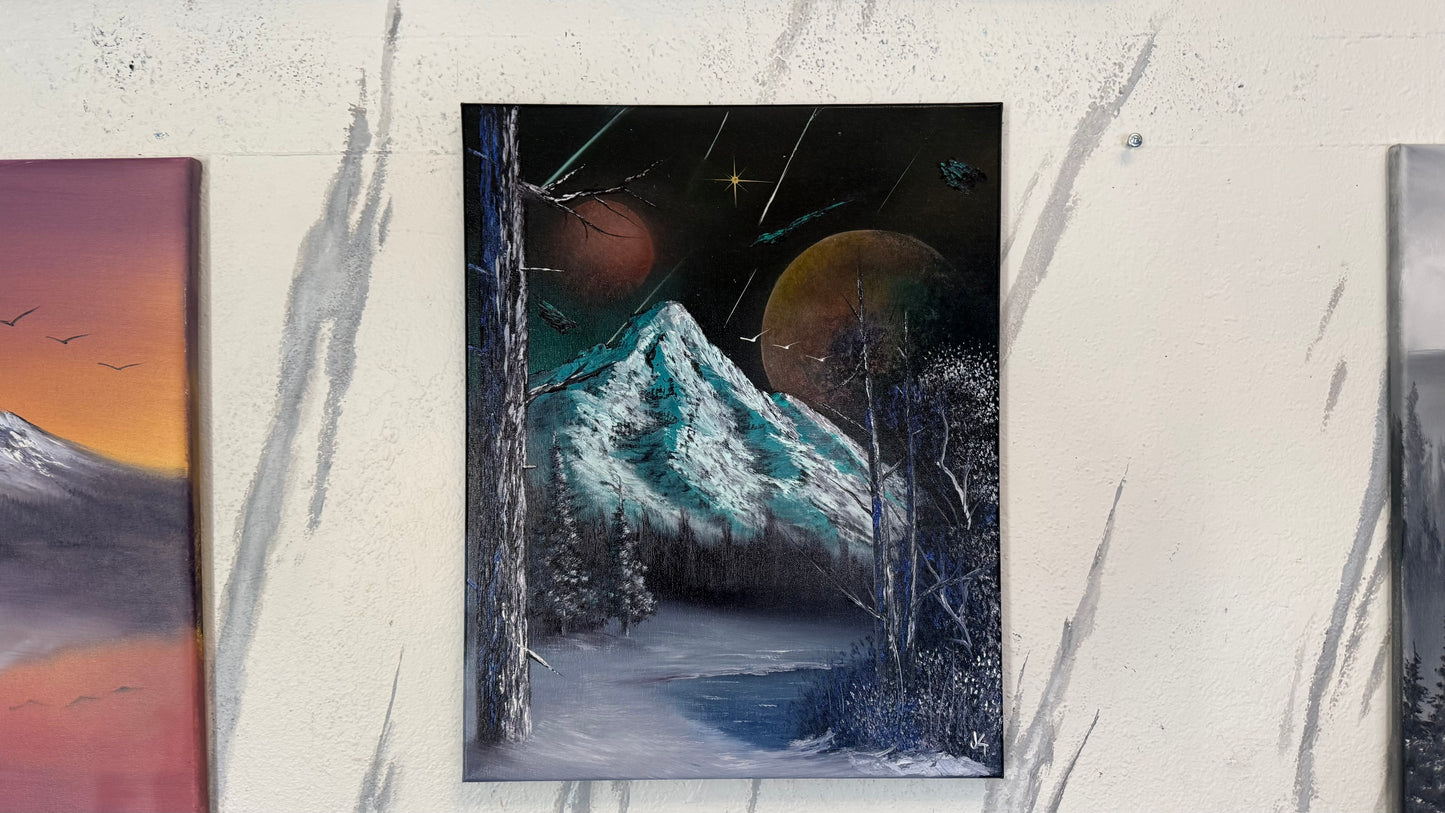 Painting #2249 - 16x20" Canvas - Space Mountain painted 1-21-26