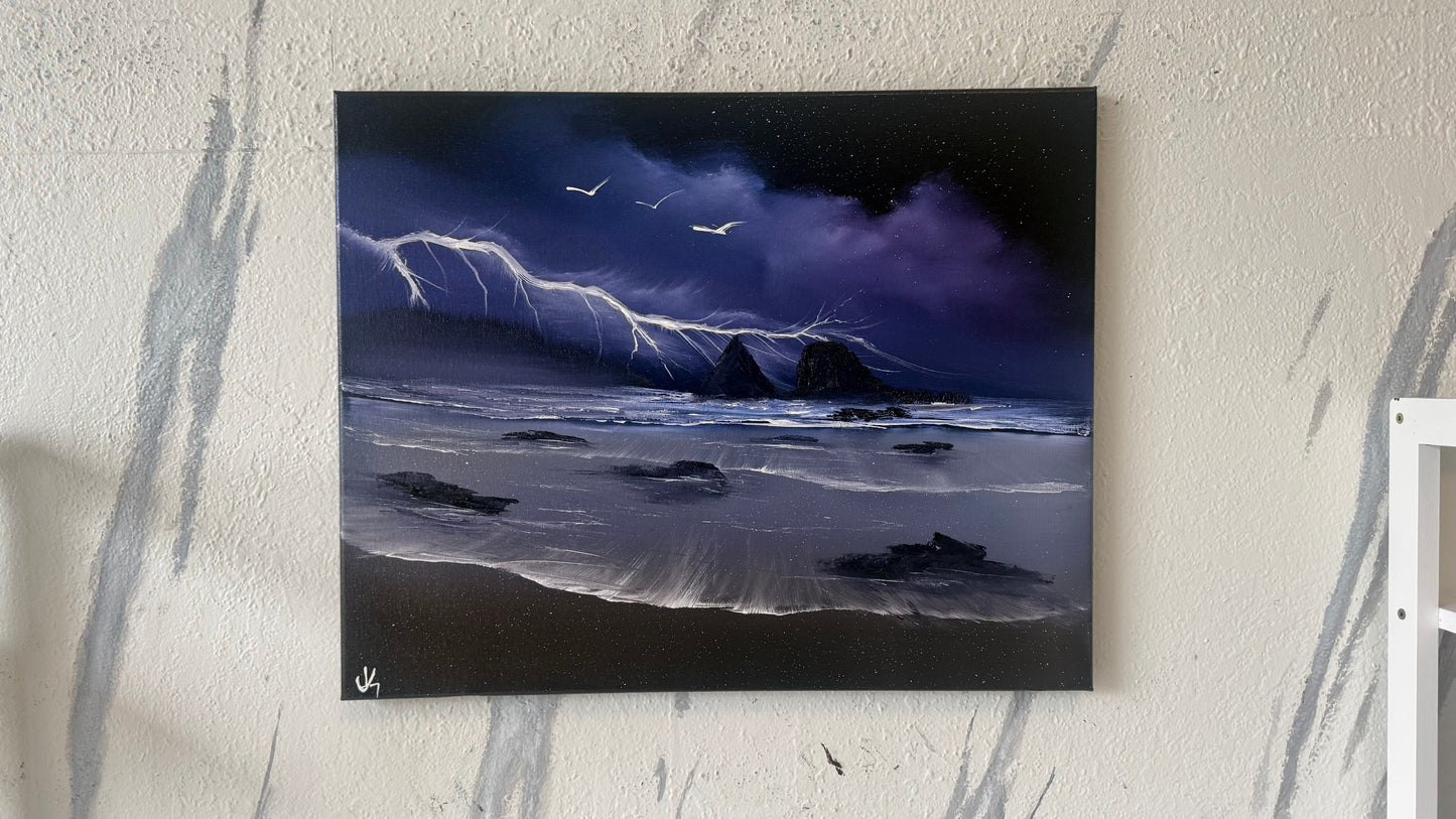 Painting #2153 - 16x20" Canvas - Night Seascape painted 11-18-25