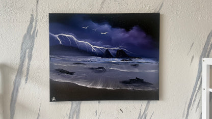 Painting #2153 - 16x20" Canvas - Night Seascape painted 11-18-25