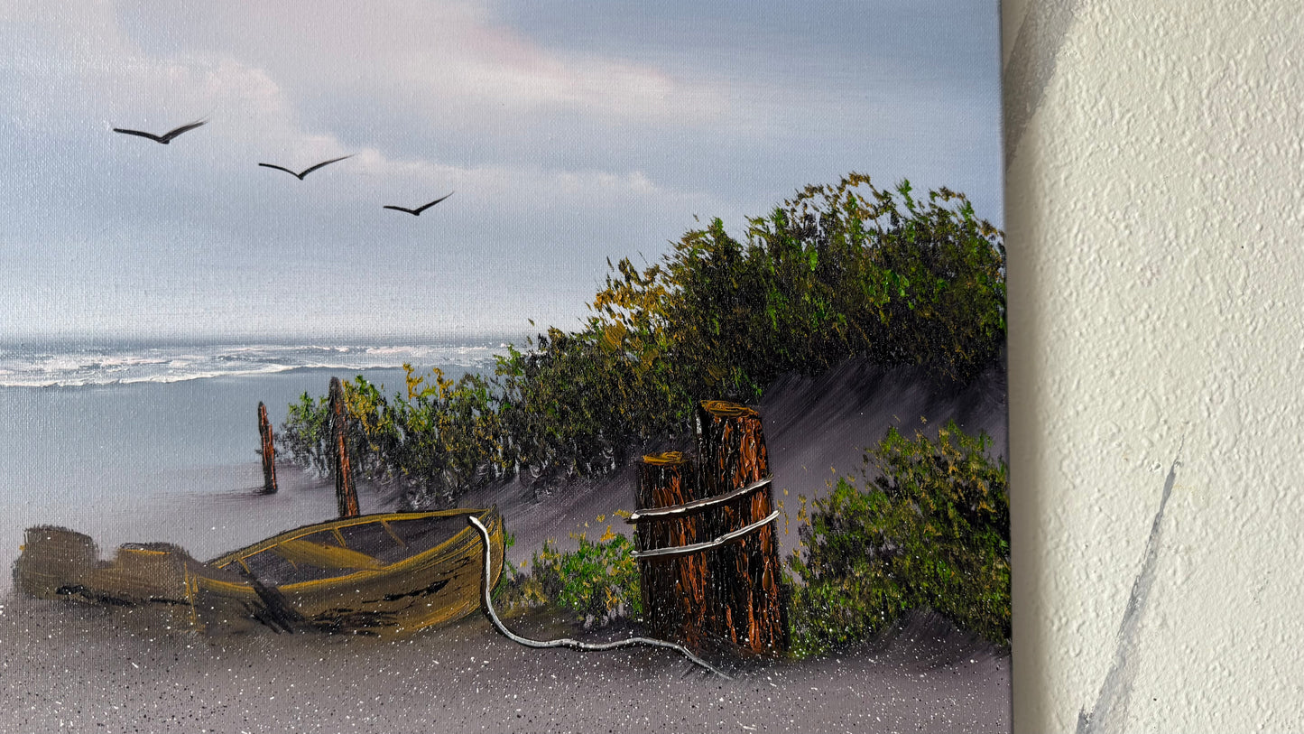 Painting #2466 - 16x20" Canvas - East Coast Boat Seascape painted 5-29-26