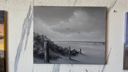 Painting #2450 - 16x20" Canvas - East Coast Black and White Seascape painted 5-21-26