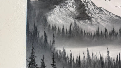Painting #2211 - 16x20" Canvas - Black and White Mt Hood painted 12-30-25