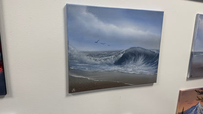 Painting #2551 - 16x20" Canvas - Crashing Wave Seascape painted 8-14-26