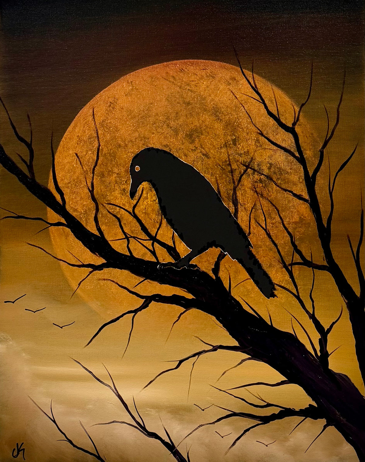 Painting #2607 - 16x20" Canvas - Raven Moon Landscape painted 9-18-26