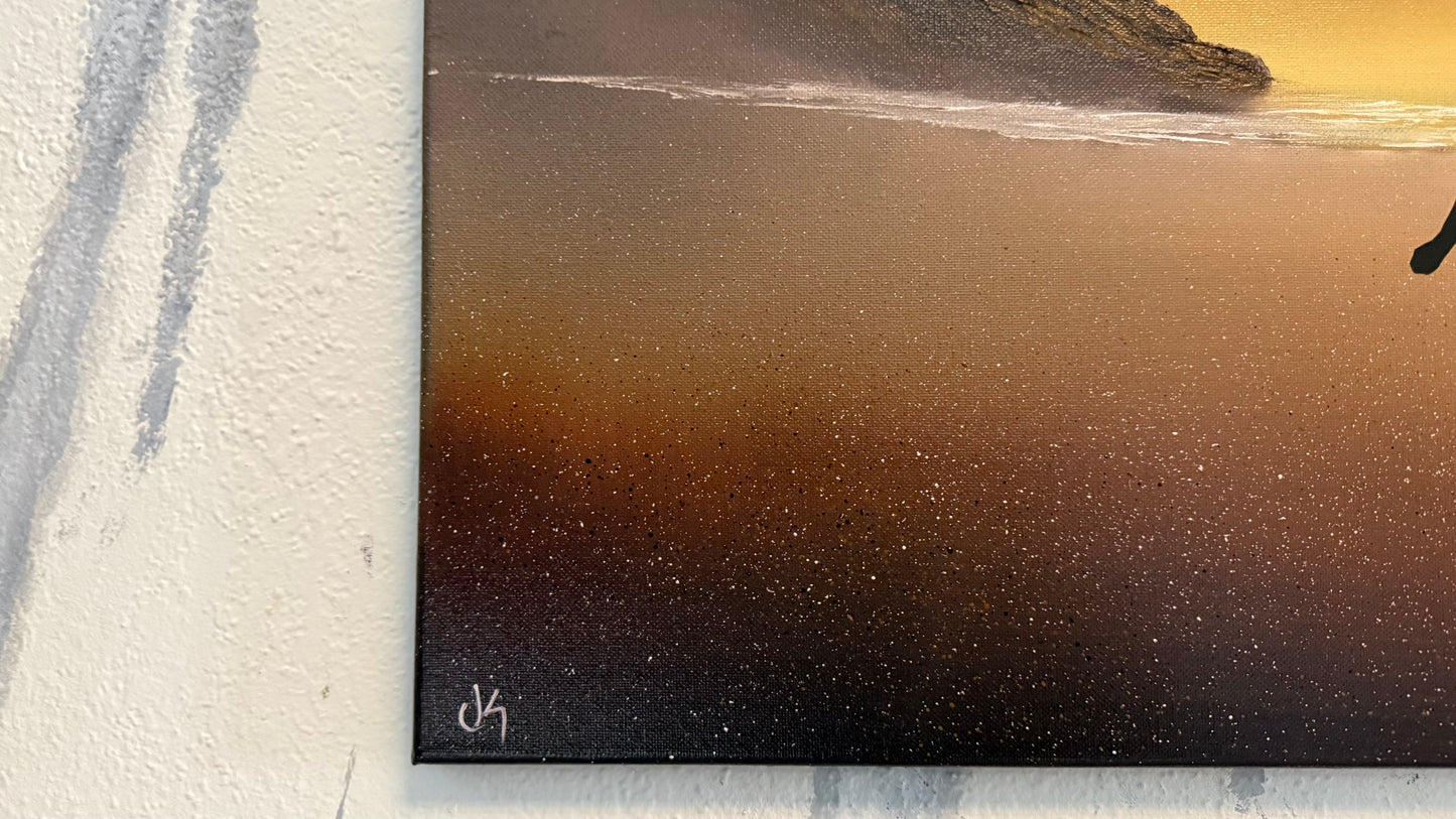 Painting #2386 - 16x20" Canvas - Silhouette Seascape painted 4-13-26