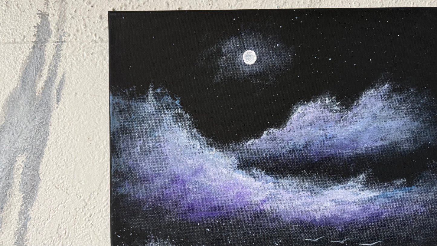 Painting #2318 - 16x20" Canvas - Acrylic Night Seascape painted 3-6-26