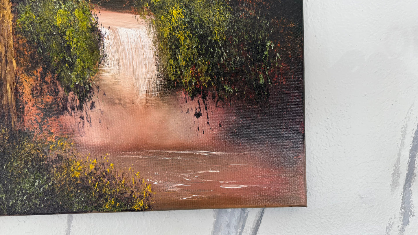 Painting #2059 - 16x20" Canvas - Autumn Waterfall Landscape painted 9-16-25