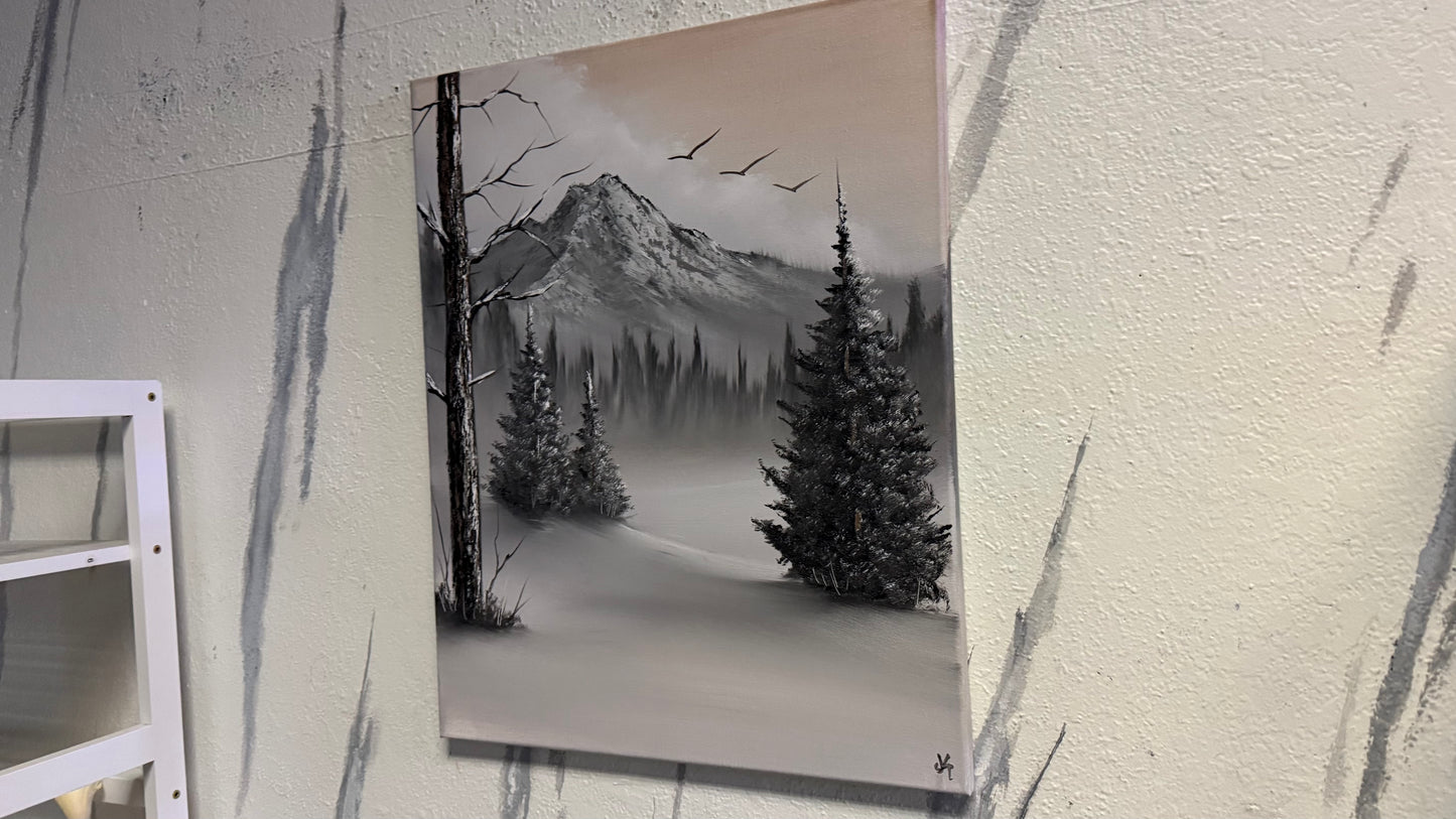 Painting #2167 - 16x20" Canvas - Winter Landscape painted 12-1-25