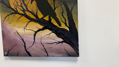 Painting #2609 - 16x20" Canvas - Raven Moon Landscape painted 9-19-26