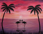 Painting # by Dani from Happily Painted - 16x20" Canvas - Palm Flamingo Seascape