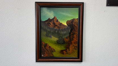 Painting #2556 - 18x24" Canvas - Framed Sunset Mountain Landscape painted 8-19-26