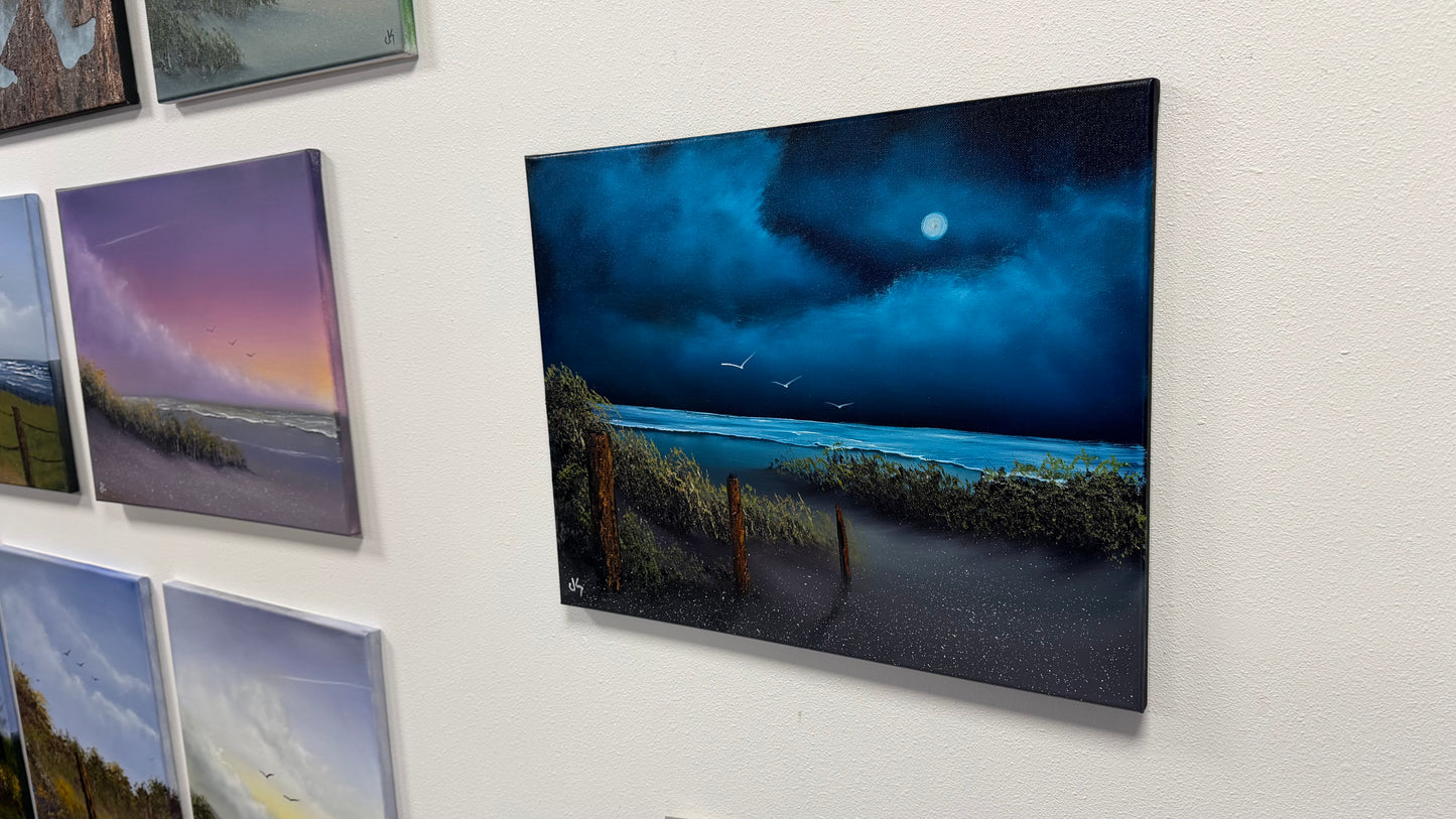 Painting #2545 - 16x20" Canvas - Night Seascape painted 8-9-26