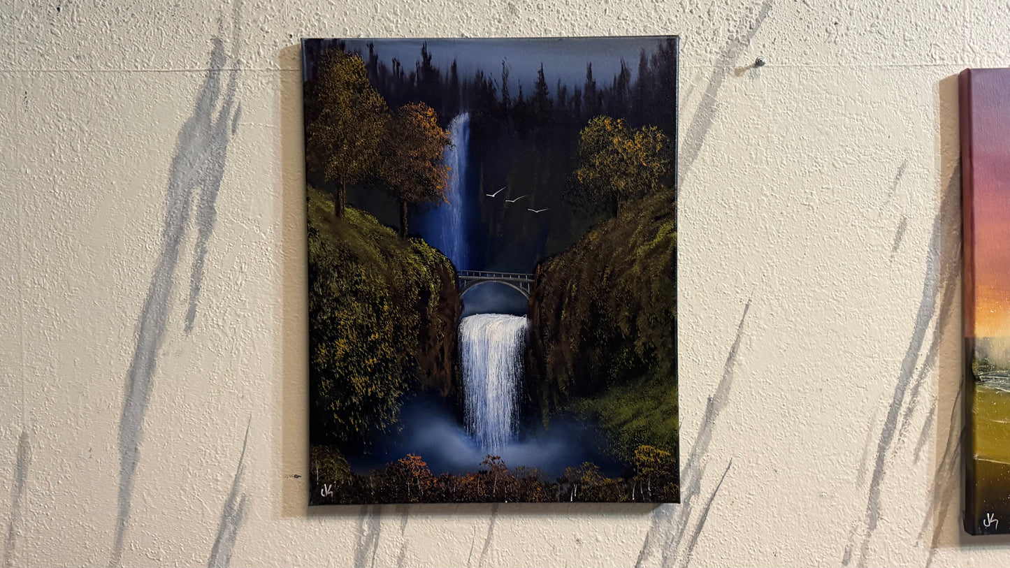 Painting #2320 - 16x20" Canvas - Multnomah Falls Waterfall painted 3-6-26