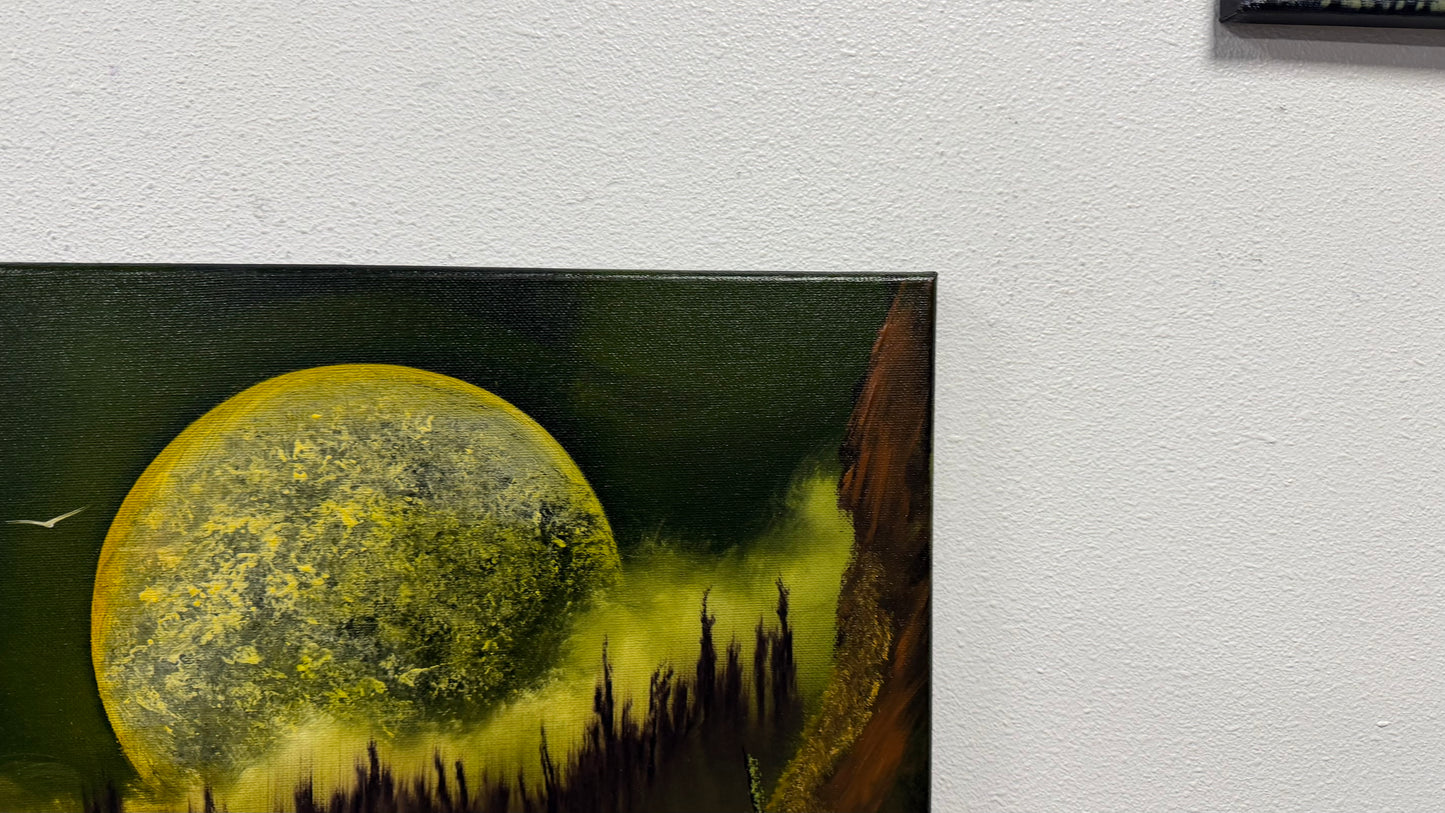 Painting #2585 - 16x20" Canvas - Full Moon Canyon Waterfall painted 9-5-26