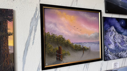 Painting #2440 - 20x24" Framed Canvas - East Coast Sunset Seascape painted 5-16-26