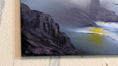 Painting #2231 - 16x20" Canvas - Lighthouse Seascape painted 1-10-26