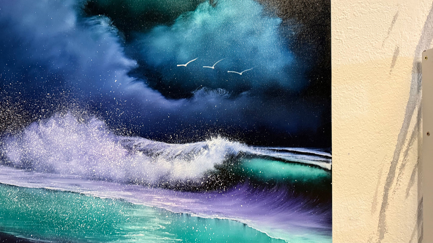 Painting #2190 - 24x30" Canvas - Crashing Wave Seascape painted 12-15-25