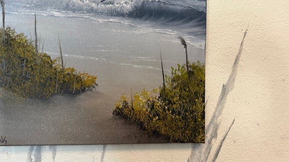 Painting #2321 - 16x20" Canvas - Crashing Wave Cattails Seascape painted 3-7-26