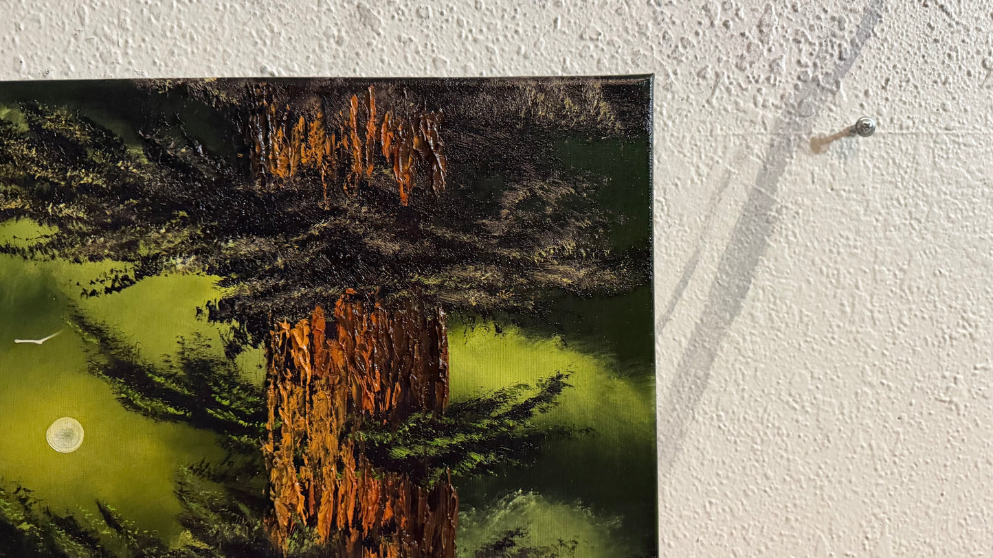 Painting #2490 - 16x20" Canvas - Forest Full Moon painted 6-19-26