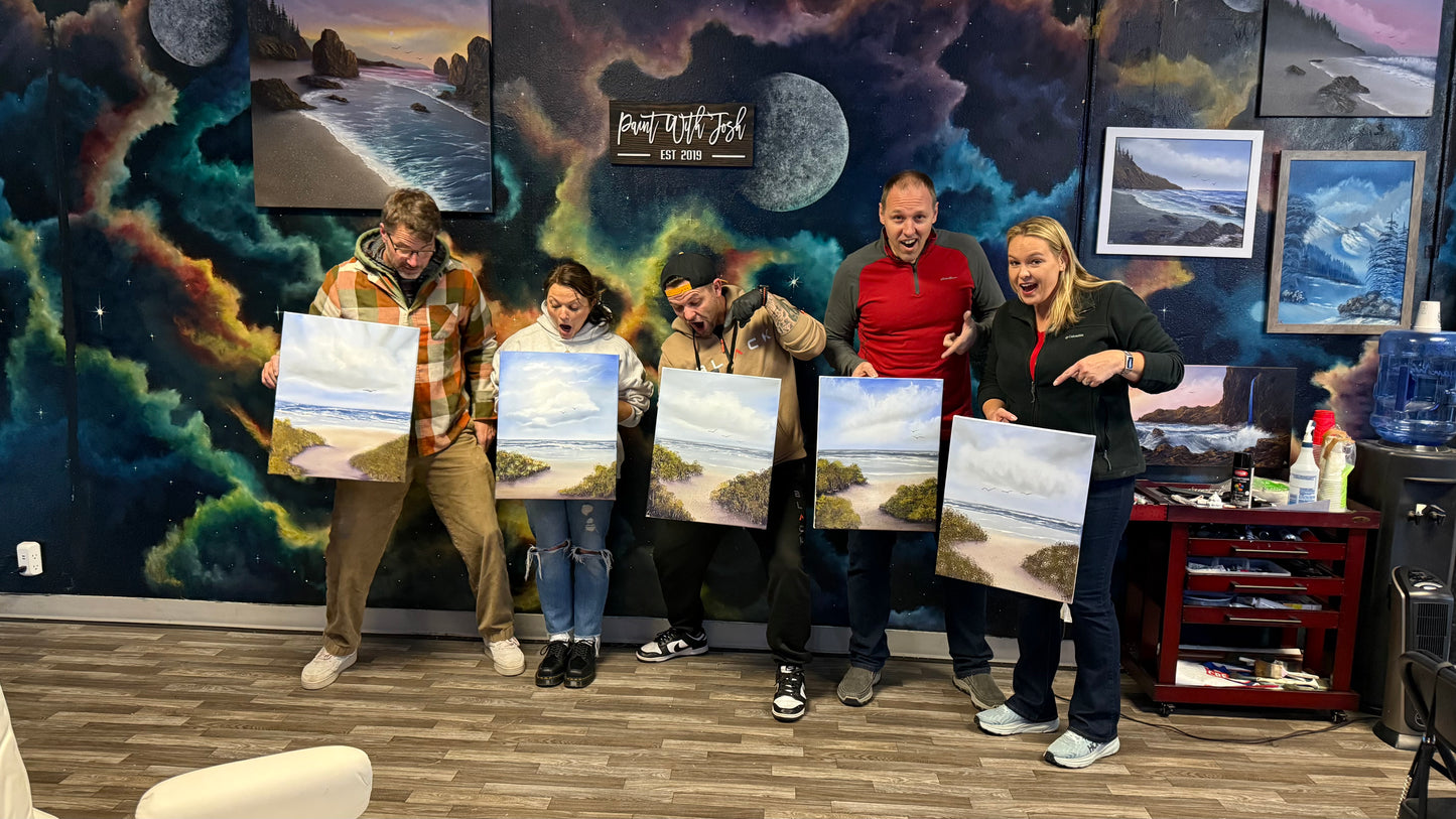 Painting #2287 - 16x20" Canvas - Cattails Seascape painted 2-14-26