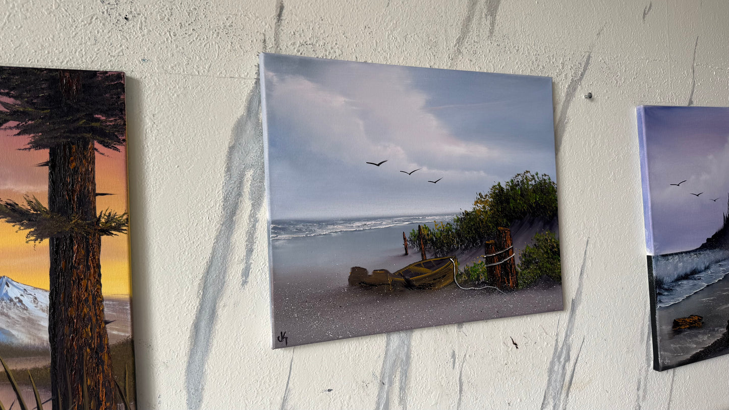 Painting #2466 - 16x20" Canvas - East Coast Boat Seascape painted 5-29-26