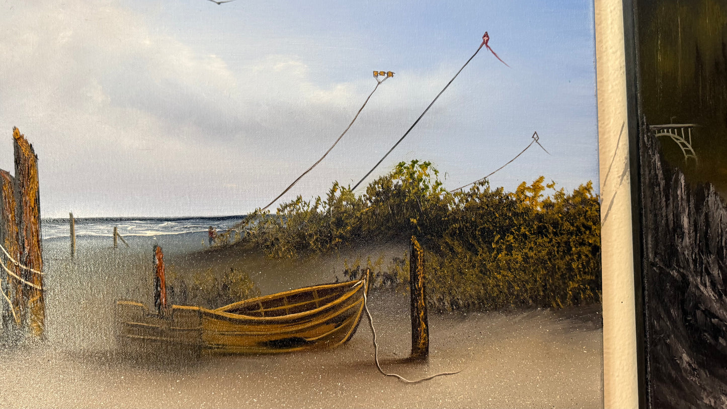 Painting #2419 - 16x20" Canvas - Kite Flying Seascape painted 4-30-26