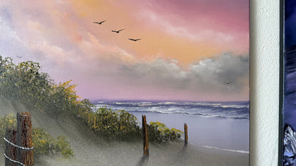Painting #2440 - 20x24" Framed Canvas - East Coast Sunset Seascape painted 5-16-26