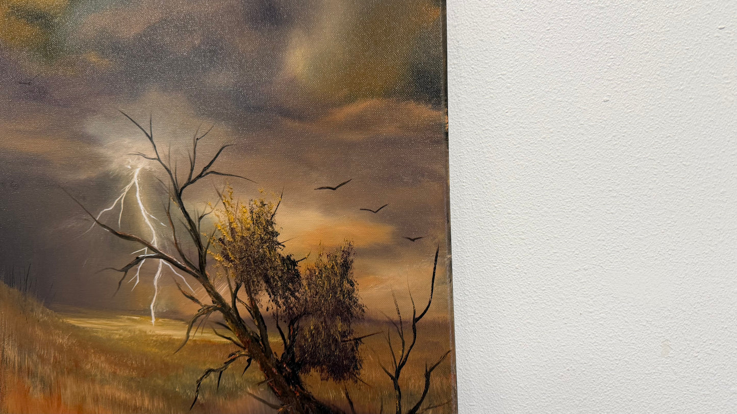Painting #2588 - 16x20" Canvas - Midwest Thunderstorm Landscape painted 9-7-26