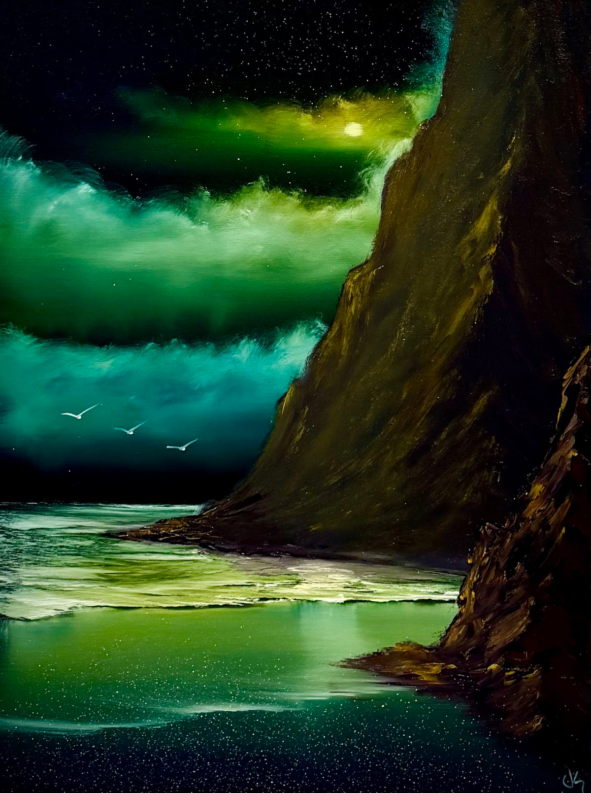 Painting #2581 - 18x24" Canvas - Night Tropical Seascape painted 9-4-26