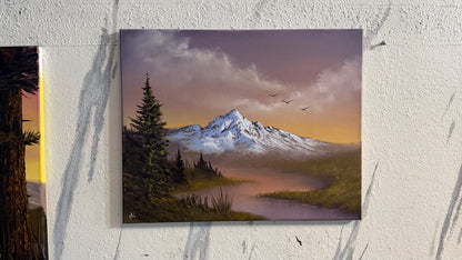 Painting #2390 - 16x20" Canvas - Sunset Mountain River Landscape painted 4-14-26