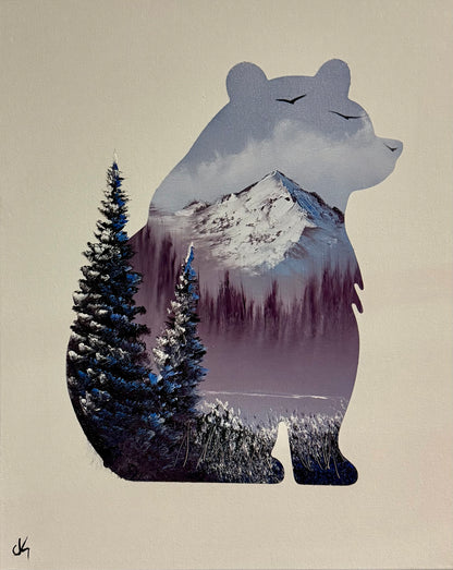 Painting #2066 - 16x20" Canvas - Sitting Bear painted 9-20-25
